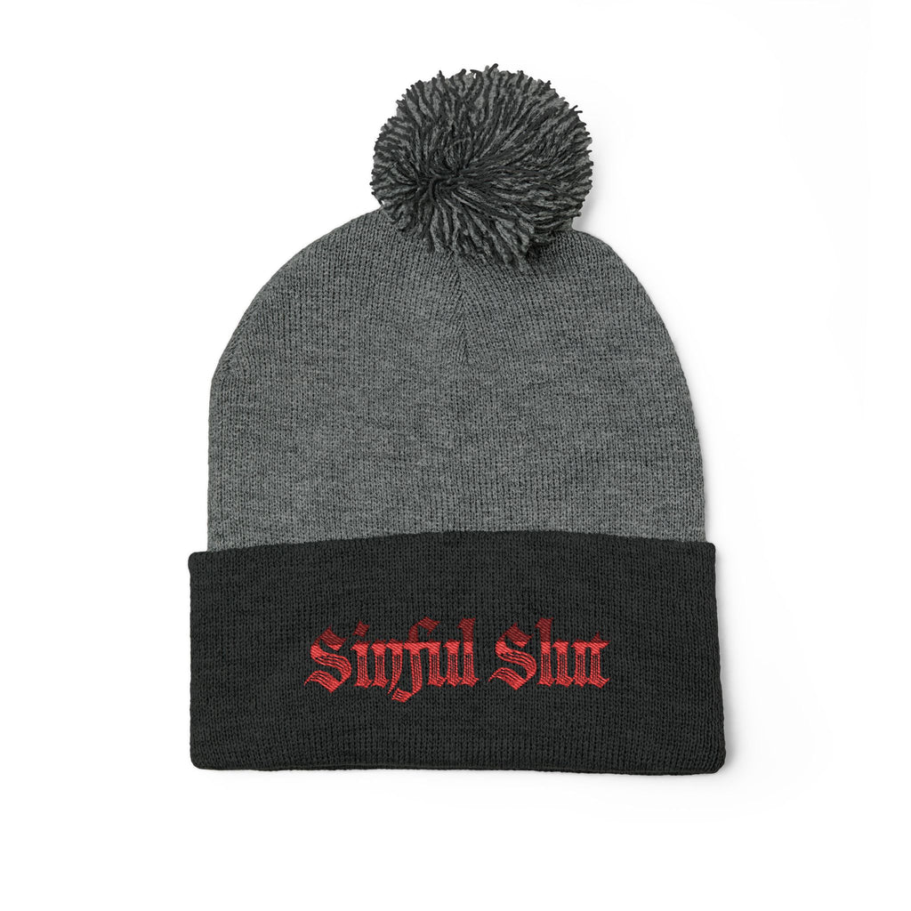 Sinful Slut Embroidered Beanie (with pom)