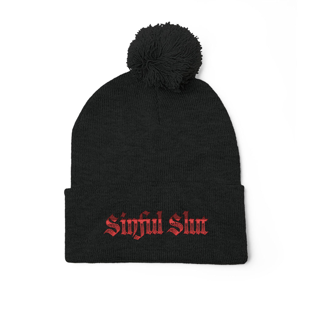 Sinful Slut Embroidered Beanie (with pom)