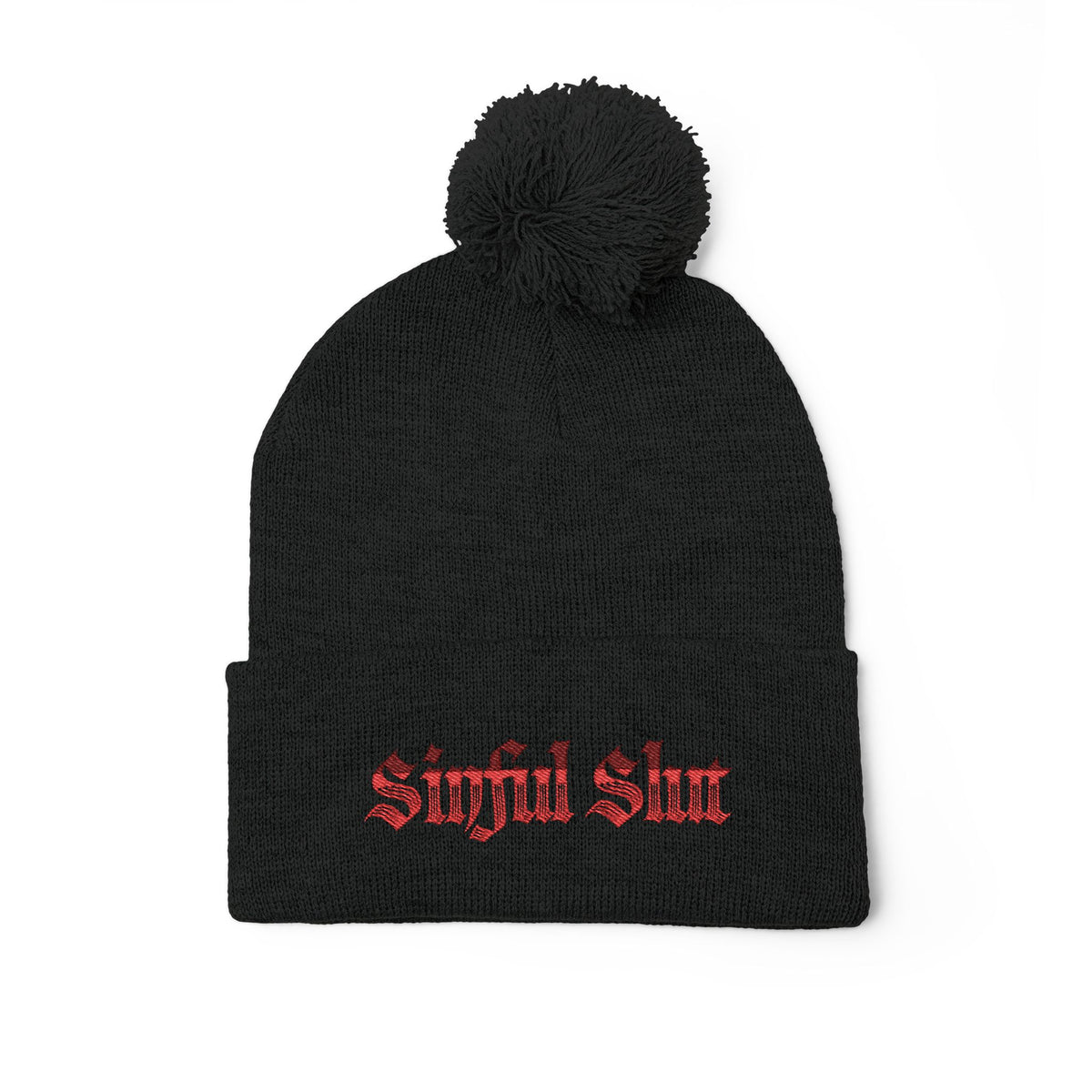 Sinful Slut Embroidered Beanie (with pom)